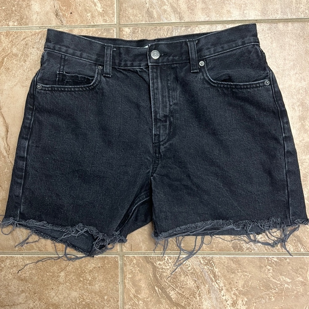 Old Navy black denim shorts with raw hem